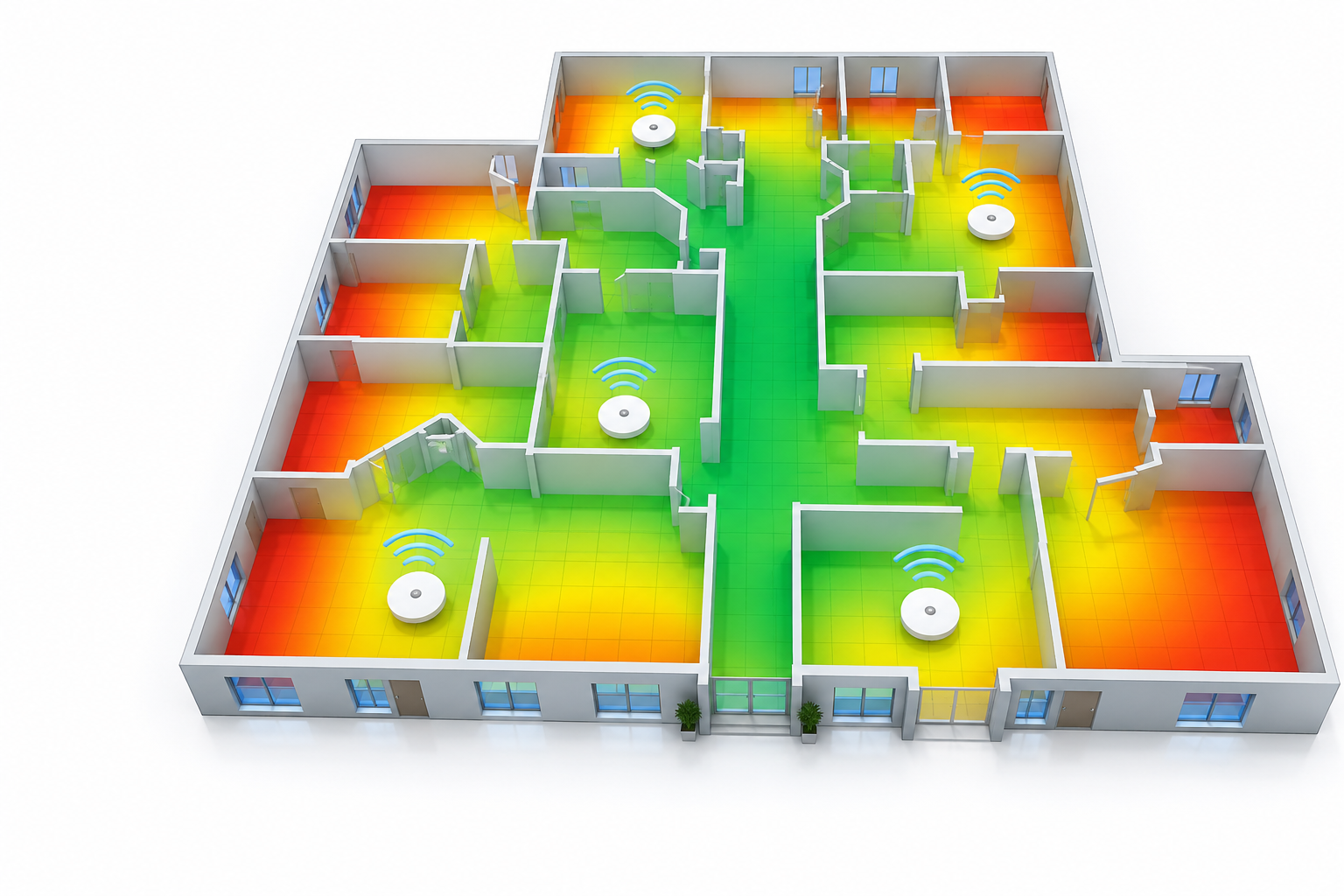 Étude de couverture Wi-Fi avec carte de chaleur et positionnement des bornes